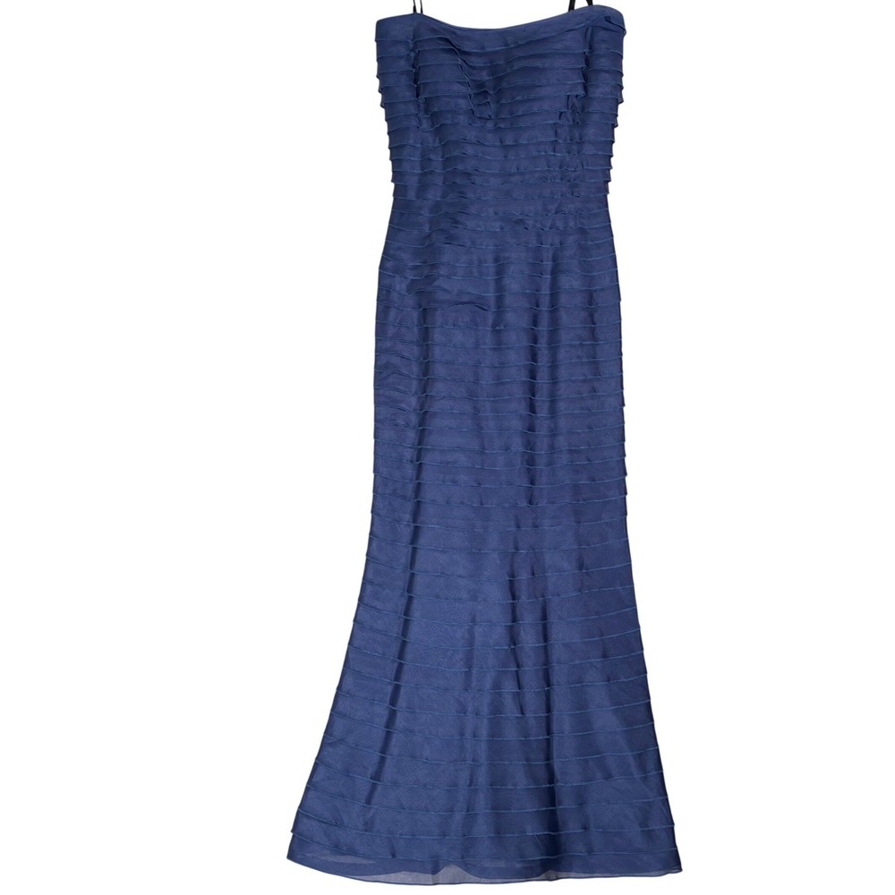 Tadashi Collection Shutter Pleat‎ Mermaid Gown Size 4 Navy Blue 100% Silk Dress